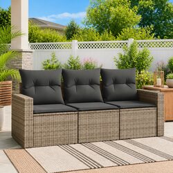 Premium 3 Piece Grey Poly Rattan Garden Sofa Set