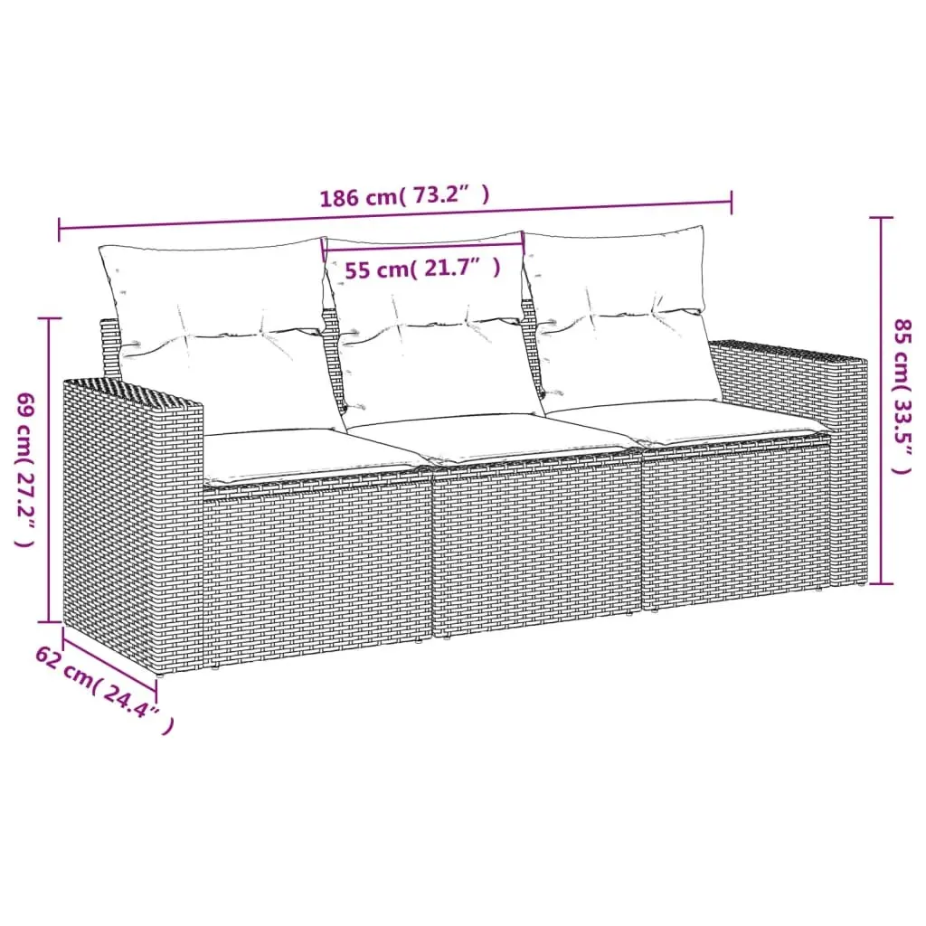 Garden Sofa Set PE Rattan 3 Piece Outdoor Furniture Patio Seating Grey