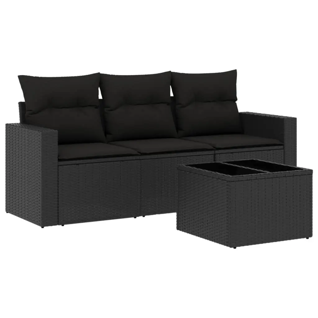 Garden Sofa Set PE Rattan 4 Piece Outdoor Furniture Black with Cushions