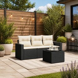 Premium 4 Piece Black Poly Rattan Garden Sofa Set