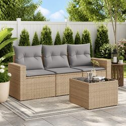 Beige 4-Piece Outdoor Garden Sofa Set with Cushions
