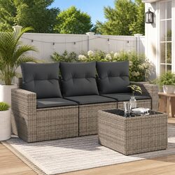 4-Piece Garden Sofa Set with Grey Poly Rattan and Cushions