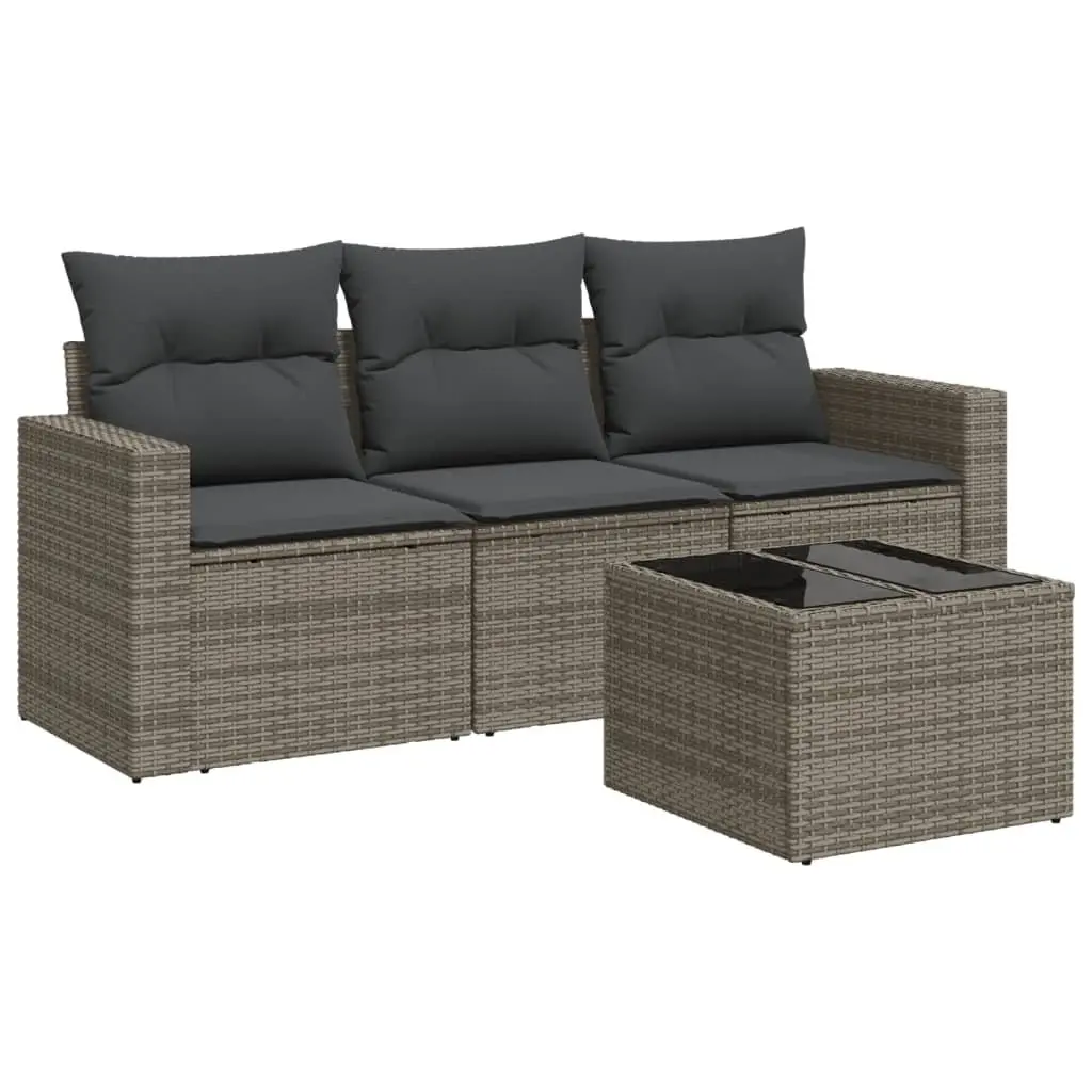 Garden Sofa Set PE Rattan 4 Piece Grey with Cushions