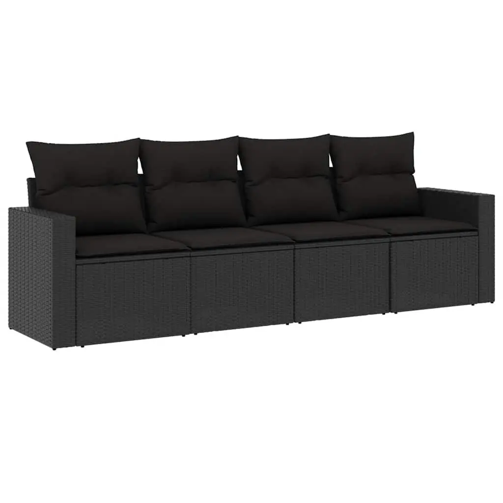 Black Poly Rattan Garden Sofa Set with Cushions