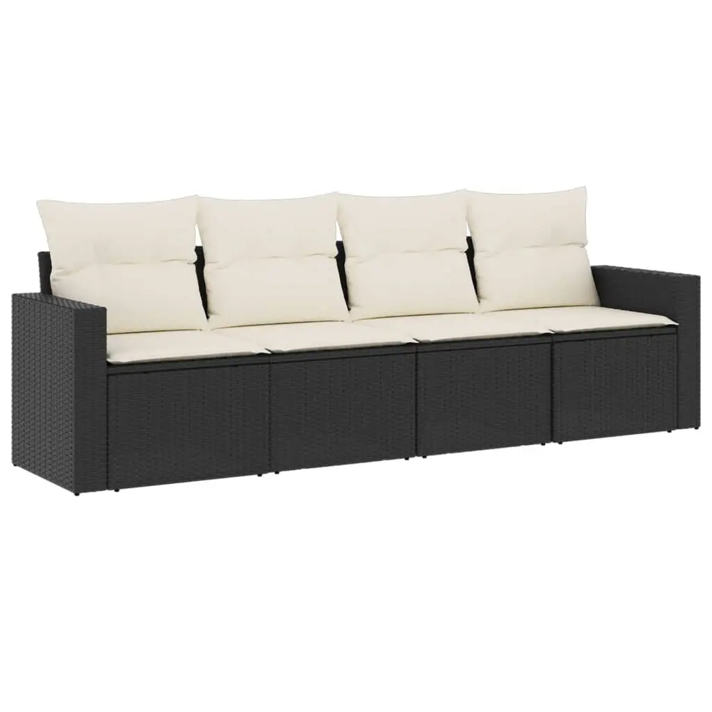4 Piece Outdoor Sofa Set PE Rattan Black Modular Furniture with Cushions