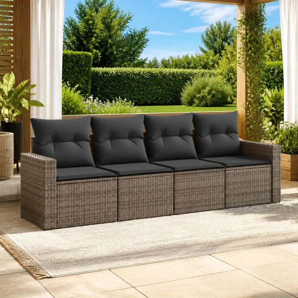 Garden Sofa Set PE Rattan 4 Piece Modular Lounge Grey