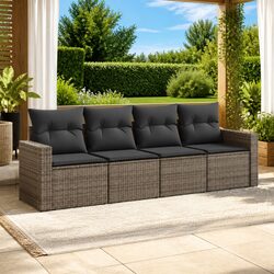 4-Piece Grey Poly Rattan Garden Sofa Set for Outdoor Spaces