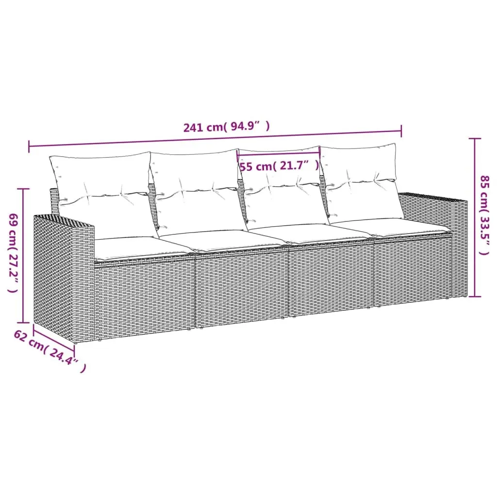 Garden Sofa Set PE Rattan 4 Piece Modular Lounge Grey