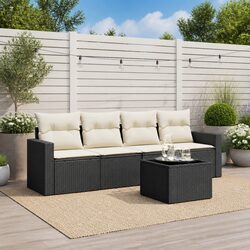 Durable 5 Piece Black Poly Rattan Outdoor Sofa Set