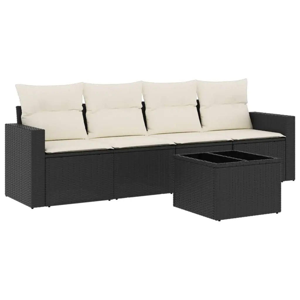 5 Piece Outdoor Garden Sofa Set PE Rattan Black with Cushions