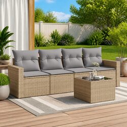 5 Piece Beige Patio Lounge Sofa Set with Cushions