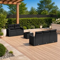 Modular 6 Piece Black Poly Rattan Garden Sofa Set
