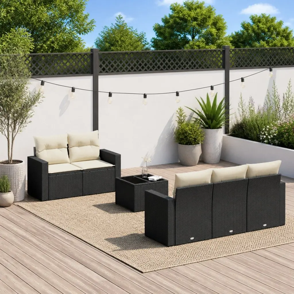 Garden Sofa Set PE Rattan 6 Piece Outdoor Furniture Patio Seating Black
