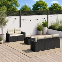 Durable 6-Piece Black Garden Sofa Set with Cushions