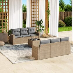 Beige 7 Piece Outdoor Sofa Set with Cushions