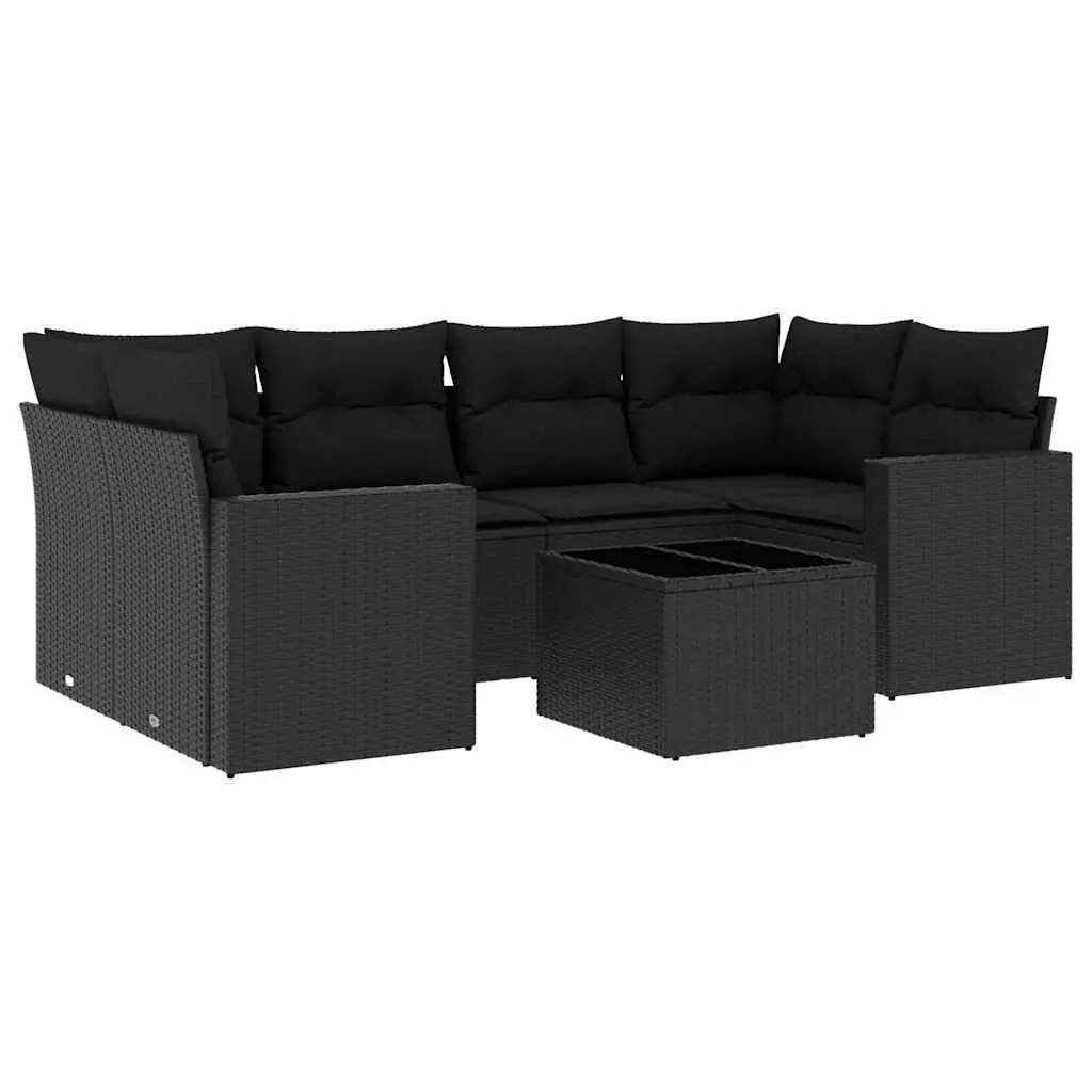 7 Piece Garden Sofa Set PE Rattan Black Outdoor Furniture