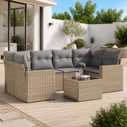 Premium 7 Piece Outdoor Patio Sofa Set with Cushions - Beige
