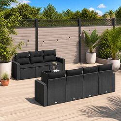 8-Piece Black Poly Rattan Garden Sofa Set with Cushions