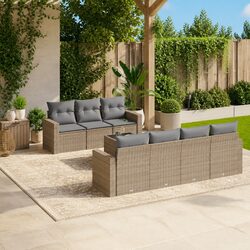 8-Piece Beige Outdoor Garden Sofa Set with Rattan Finish