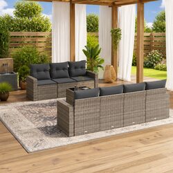 Grey Poly Rattan 8 Piece Garden Sofa Set with Cushions