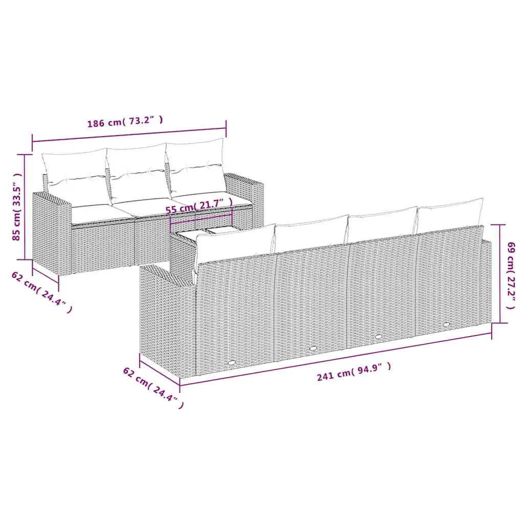 Grey Poly Rattan 8 Piece Garden Sofa Set with Cushions