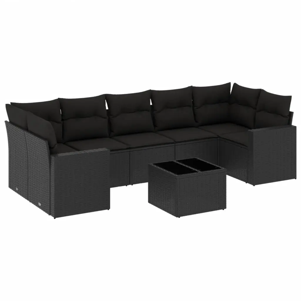 8 Piece Outdoor Garden Sofa Set PE Rattan Black with Cushions