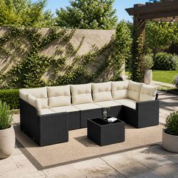 Durable Black Poly Rattan 8-Piece Garden Sofa Set