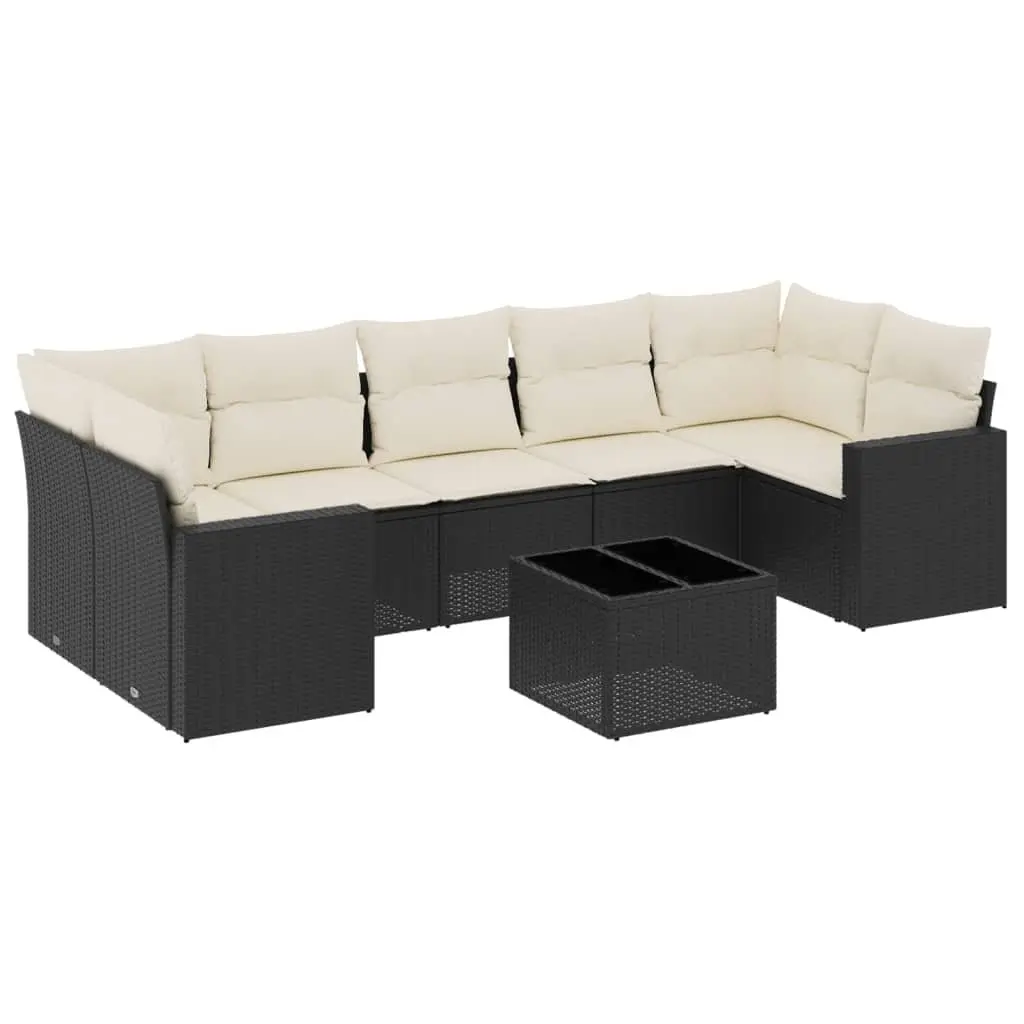 Garden Sofa Set PE Rattan 8 Piece Outdoor Furniture Black with Cushions