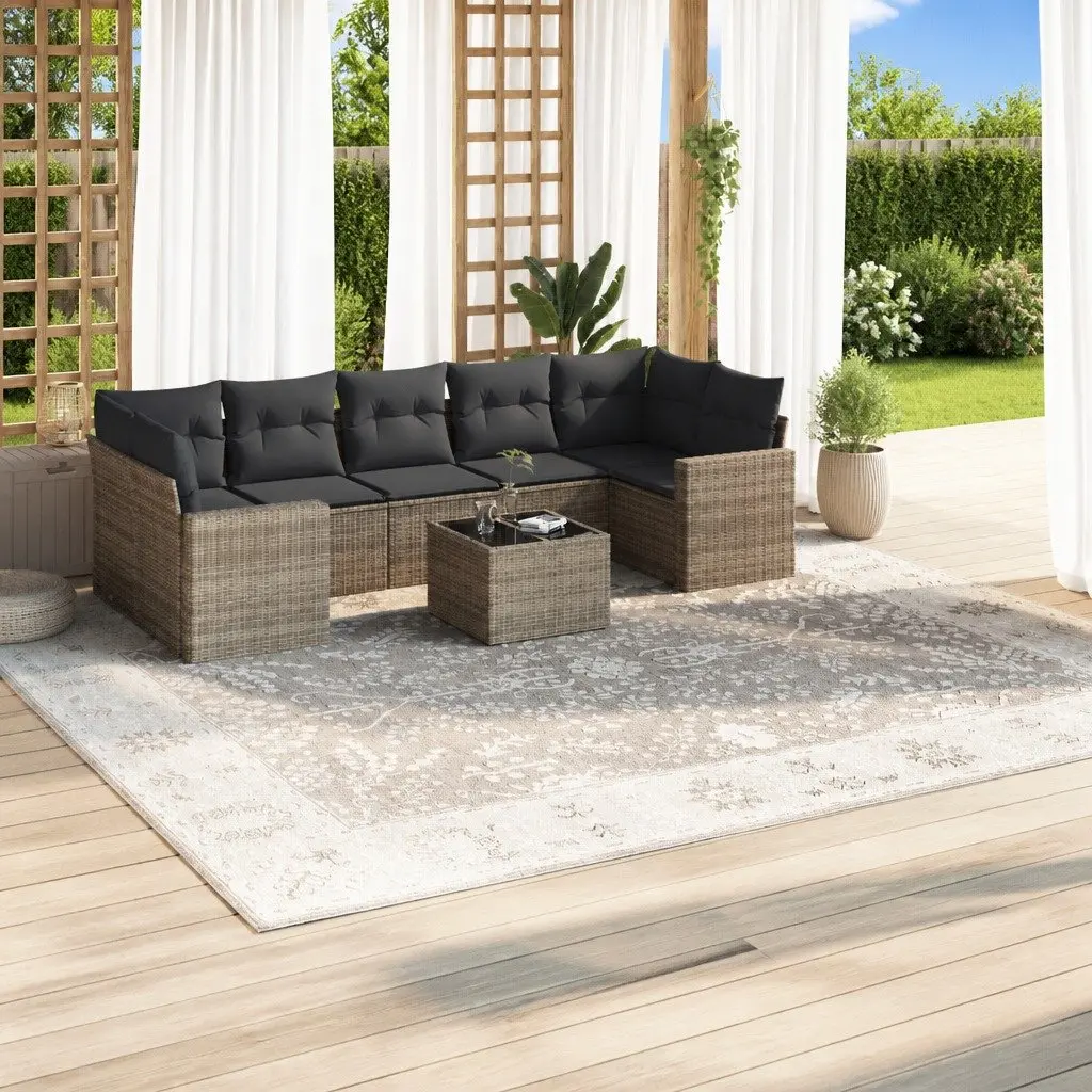 Garden Sofa Set PE Rattan 8 Piece Outdoor Furniture Grey Modular Patio Seating
