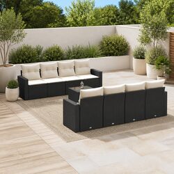 Premium 9 Piece Black Garden Sofa Set with Cushions
