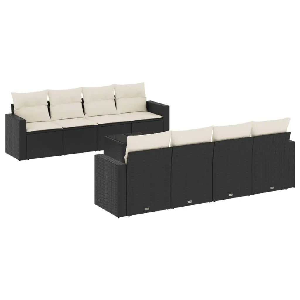 9 Piece Black Garden Sofa Set with Cushions