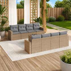 9-Piece Beige Modular Garden Sofa Set for Outdoor Living