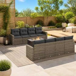 Durable Grey 9-Piece Outdoor Garden Sofa Set with Cushions