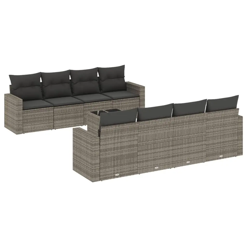 Garden Sofa Set PE Rattan 9 Piece Outdoor Furniture Grey with Cushions