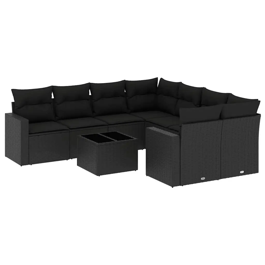 Garden Sofa Set PE Rattan 9 Piece Outdoor Furniture Modular Seating with Cushions Black