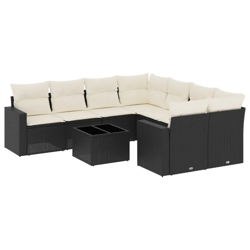 Garden Sofa Set PE Rattan 9 Piece Outdoor Furniture Modular Black with Cushions