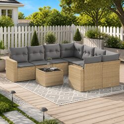 Stylish 9 Piece Modular Garden Sofa Set in Beige Rattan