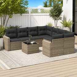 Sturdy Grey Garden Sofa Set with Cushions – 9 Pieces