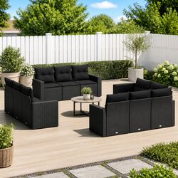 Durable 12 Piece Modular Garden Sofa Set in Black