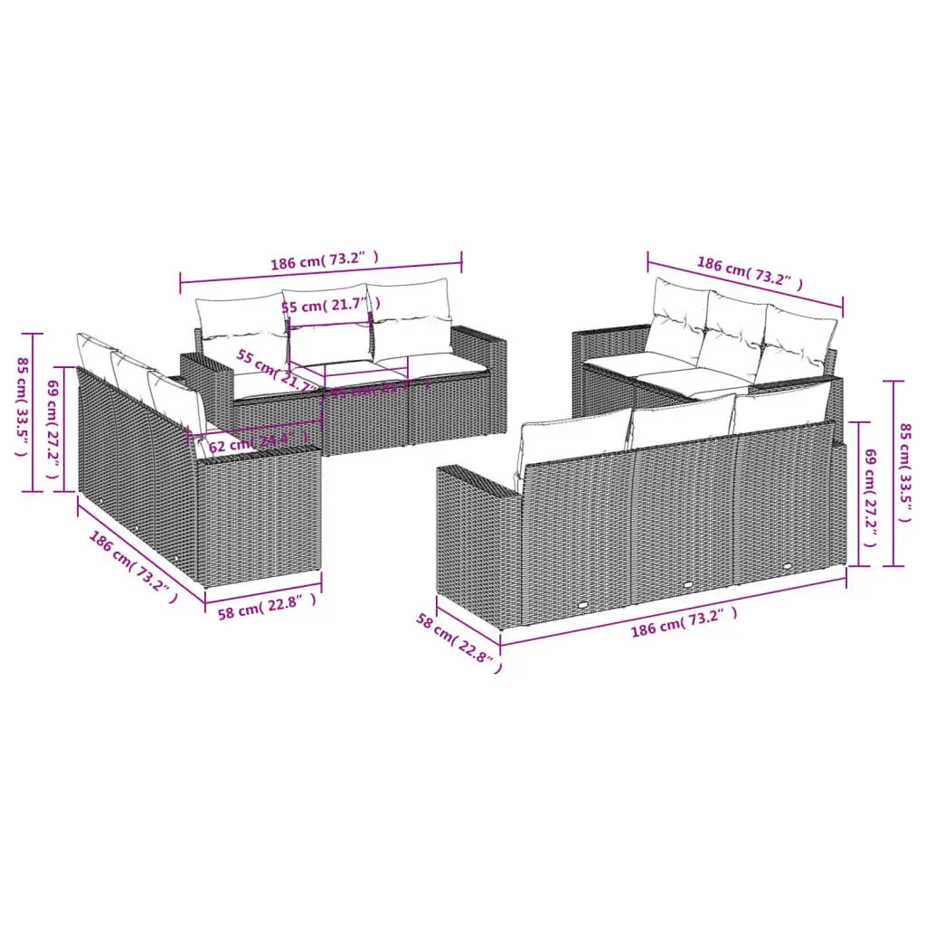 12 Piece Modular Garden Sofa Set in Black