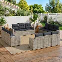 Durable 12 Piece Modular Garden Sofa Set in Grey