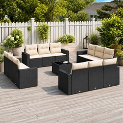 High-Quality 13 Piece Black Modular Rattan Sofa Set