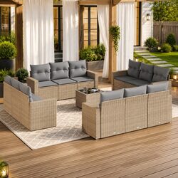Premium 13-Piece Outdoor Sofa Set with Cushions in Beige