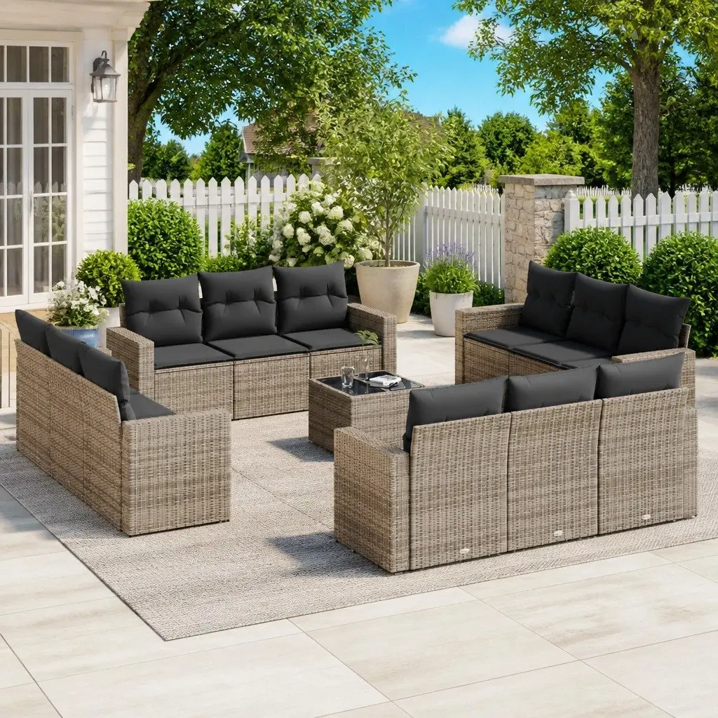 13-Piece Grey Poly Rattan Garden Sofa Set