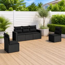 Durable 5 Piece Outdoor Sofa Set with Cushions in Black