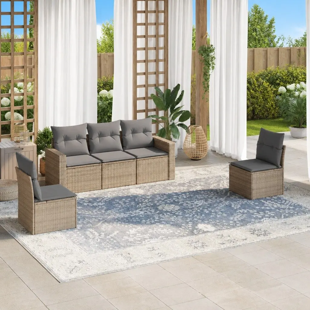 5 Piece Outdoor Patio Sectional Sofa Set in Beige