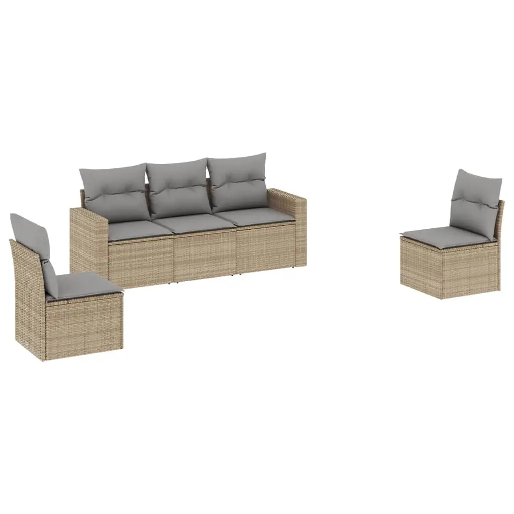 5 Piece Outdoor Patio Sectional Sofa Set in Beige