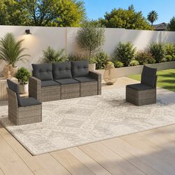 5 Piece Grey Poly Rattan Garden Sofa Set