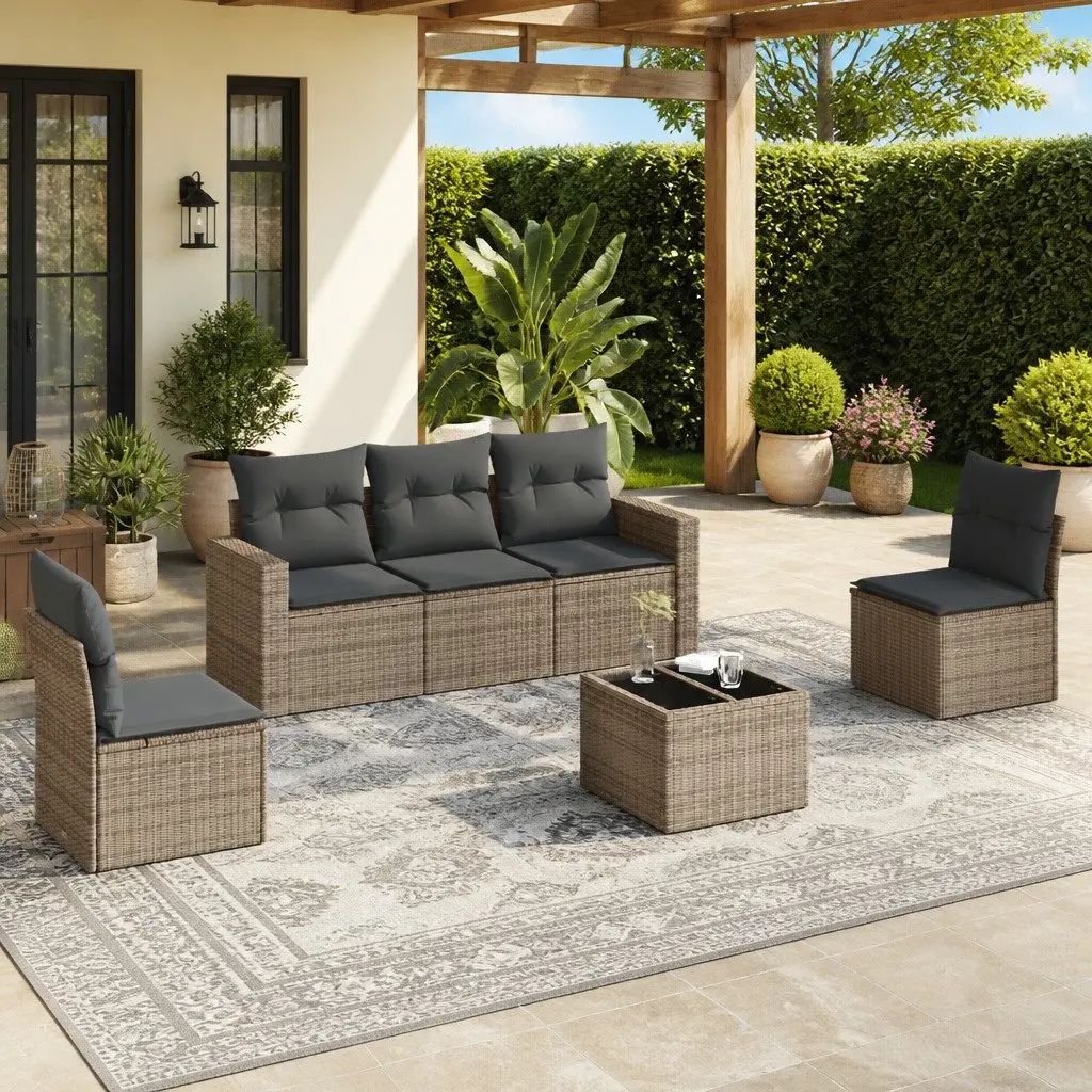Modular 6-Piece Grey Garden Sofa Set with Cushions
