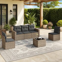 Modular 6-Piece Grey Garden Sofa Set with Cushions